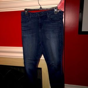 Dark Denim Jeans with Frayed Hem Ankles
